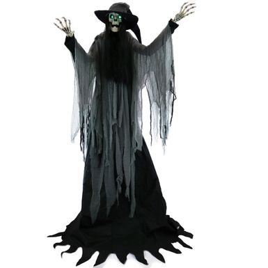 7.5-Ft. Tall Motion-Activated Macabre Skeleton Witch, Premium Talking Halloween Animatronic, Plug-In