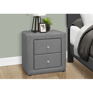 Bedroom Accent/ Nightstand/ End/ Side/ Lamp/ Storage Drawer/ Bedroom/ Upholstered/ Linen Look/ Grey/ Transitional