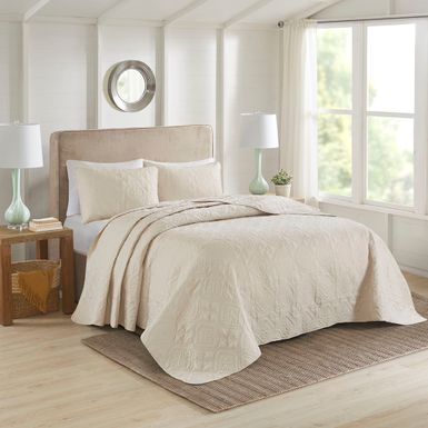 Cream Oakley 3 Piece Reversible Bedspread Set Full/Queen