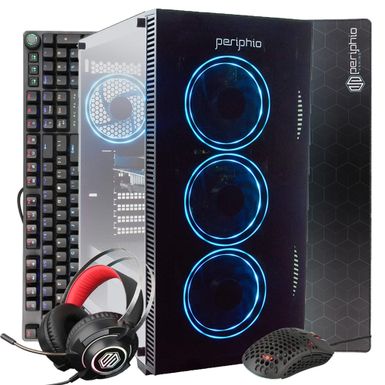 Periphio Blue Gaming PC Tower Desktop Computer, Intel Quad Core i5 3.4GHz, 16GB RAM, 120GB SSD + 1TB 7200 RPM HDD, Windows 10, Nvidia GT1030 Graphics Card, RGB, HDMI, Wi-Fi