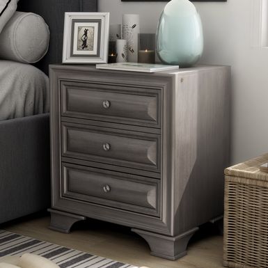 Transitional Solid Wood 3-Drawer Nightstand in Gray