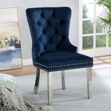 Contemporary Fabric Tufted Dining Chairs in Blue (Set of 2)