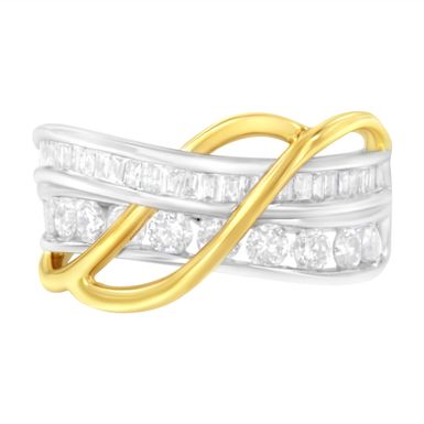 10K White and Yellow Gold 1 1/10 cttw Channel-Set Diamond Bypass Band Ring (J Color, I3 Clarity) - Size 9