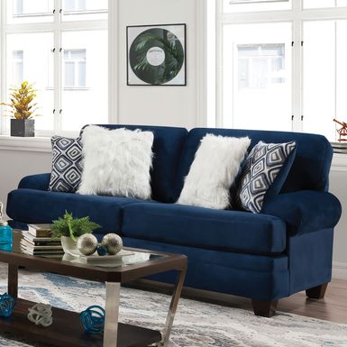 Transitional Navy Microfiber Round Arms Sofa