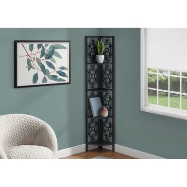 Bookshelf/ Bookcase/ Etagere/ Corner/ 4 Tier/ 62"H/ Office/ Bedroom/ Metal/ Laminate/ Black/ Transitional