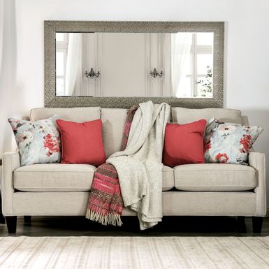 Transitional Ivory Chenille Upholstered Sloped Arms Sofa