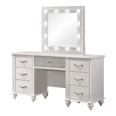 Barzini 7-drawer Vanity Desk with Lighted Mirror White