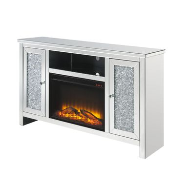 ACME Noralie TV Stand w/Fireplace, Mirrored & Faux Diamonds