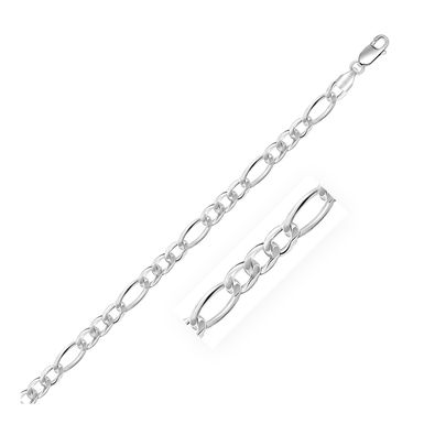 Rhodium Plated 5.5mm Sterling Silver Figaro Style Chain (22 Inch)