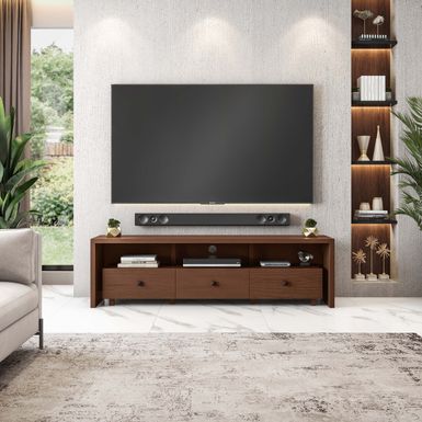 Elegant TV Stand for TVs Up To 75 inches with Storage, Hickory