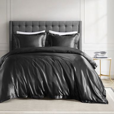 Black Satin Luxury Comforter Set King/Cal King