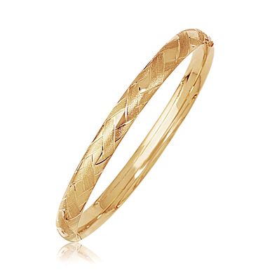 14k Yellow Gold Domed Bangle with a Weave Motif (7 Inch)