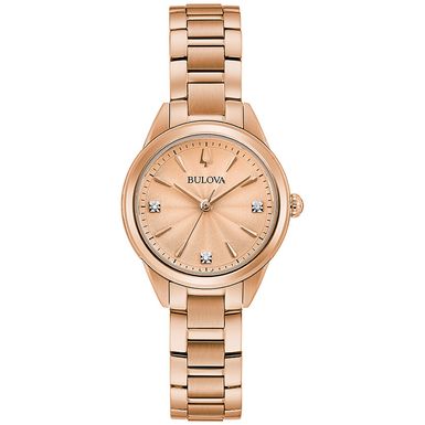 Bulova  - Ladies Sutton Rose Gold-Tone Crystal Accent Watch Rose Gold Dial