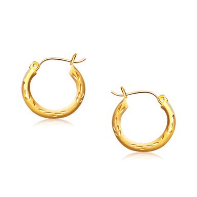 14k Yellow Gold Fancy Diamond Cut Hoop Earrings (5/8 inch Diameter)