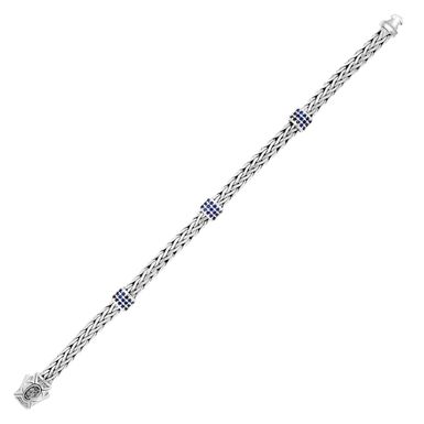 Sterling Silver Woven Bracelet with Blue Sapphire Stations (7.25 Inch)