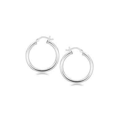 Sterling Silver Rhodium Plated Polished Look Hoop Earrings (25mm)