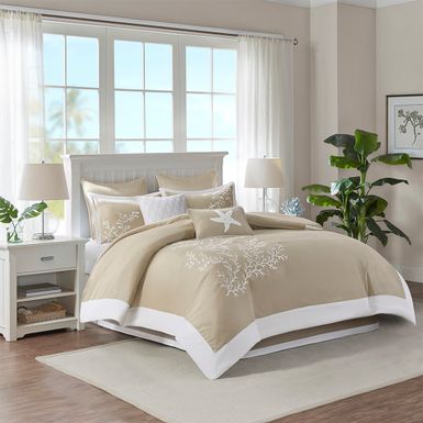 Khaki Coastline 6 Piece Oversized Cotton Jacquard Comforter Set Queen