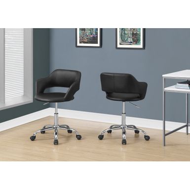 Office Chair/ Adjustable Height/ Swivel/ Ergonomic/ Armrests/ Computer Desk/ Work/ Metal/ Pu Leather Look/ Black/ Chrome/ Contemporary/ Modern