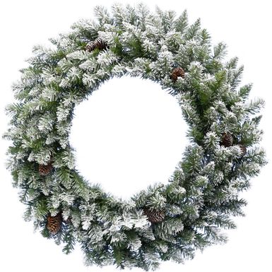 Fraser Hill Farm 48" Frosted Pine Wreath Door Hanging with Pinecones, No Lights