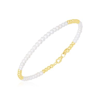 14k Yellow Gold High Polish Freshwater Pearl Pallina Bead Bracelet