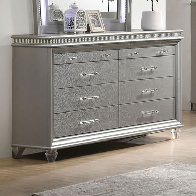 Contemporary Solid Wood 8-Drawer Dresser in Silver