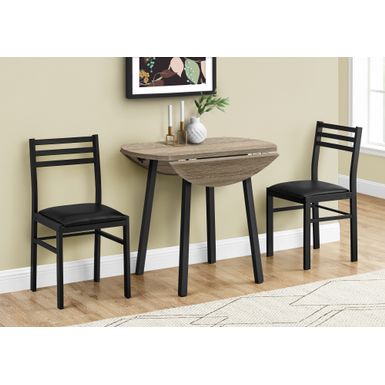 Dining Table Set/ 3pcs Set/ Small/ 35" Drop Leaf/ Kitchen/ Metal/ Laminate/ Brown/ Black/ Contemporary/ Modern