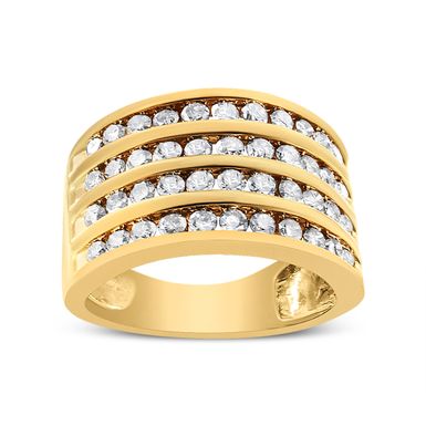 10K Yellow Gold Plated .925 Sterling Silver 1 1/2 Cttw Diamond 4 Row Channel Band Ring (Champagne Color, I2-I3 Clarity) Ring Size 6