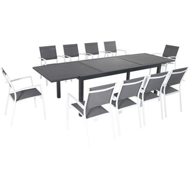 Naples 11pc: 10 Aluminum Sling Chairs, Aluminum Extension Table