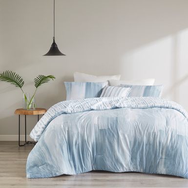 Blue Brush Stroke 4 Piece Oversized Reversible Seersucker Comforter Set, King