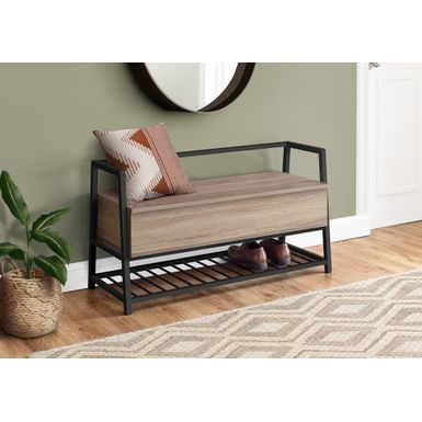 Bench/ Entryway/ Hallway/ Storage/ 42" Rectangular/ Metal/ Laminate/ Brown/ Black/ Contemporary/ Modern