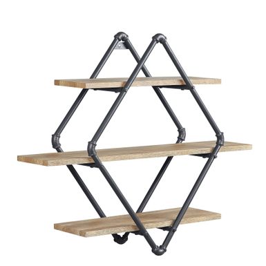 ACME Brantley Wall Rack w/3 Shelves, Oak & Sandy Black Finish