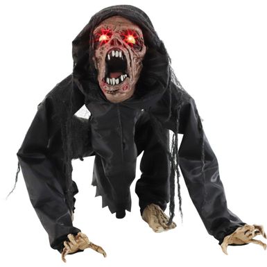 Animatronic Crouching Zombie with Lights and Sound, Indoor or Covered Outdoor Halloween Decoration