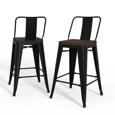 Simpli Home - Rayne Metal and Wood Counter Height Stool (Set of 2) - Black