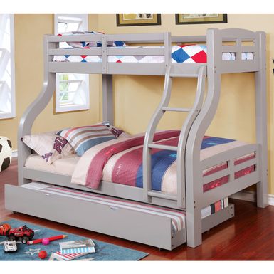 Transitional Wood Twin over Full Bunk Bed in Gray