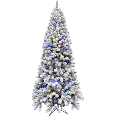 Fraser Hill Farm 7.5' Silverton Fir Snowy Christmas Tree - Multi LED Lights, EZ Connect, Remote