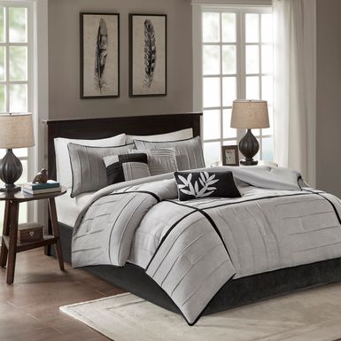 Grey Dune 7 Piece Faux Suede Comforter Set King