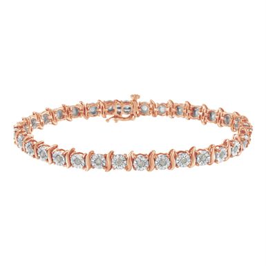 10K Rose Gold over .925 Sterling Silver 1.0 Cttw Diamond S-Curve Link Miracle-Set Tennis Bracelet (I-J Color, I3 Clarity) - 7"