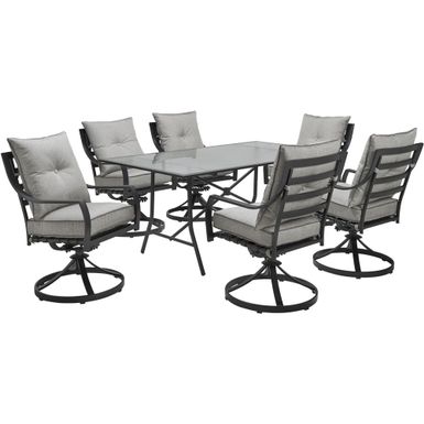 Lavallette 7pc: 6 Swivel Dining Chairs and Rectangle Glass Table