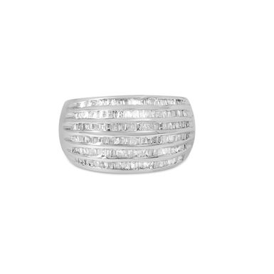 .925 Sterling Silver 1.0 Cttw Baguette-Cut Diamond 6-Row Channel Set Domed Tapered Cocktail Fashion Ring (H-I Color, I2-I3 Clarity) - Size 7-1/2