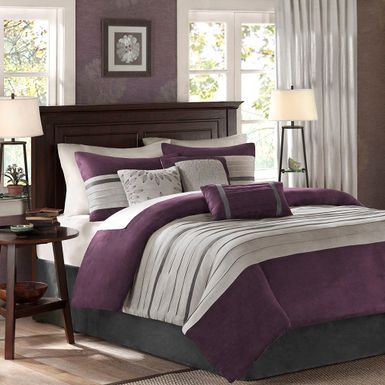 Purple Palmer 7 PC Pieced Faux Suede Comforter Set Cal King