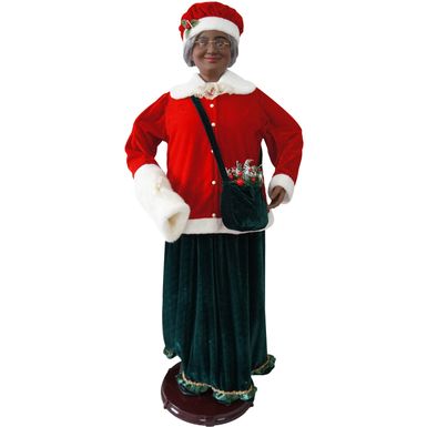 Christmas Time 58-In. African American Dancing Mrs. Claus with Faux-Fur Hand Muff, Animated Indoor Christmas Holiday Home Decor