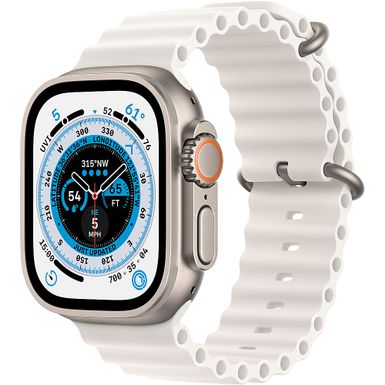 Apple - Geek Squad Certified Refurbished Watch Ultra (GPS + Cellular) 49mm Titanium Case with White Ocean Band - Silver - (2022)