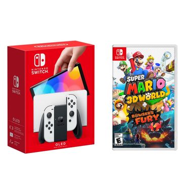 Nintendo - Switch OLED White + Super Mario 3D World Bowsers Fury BUNDLE