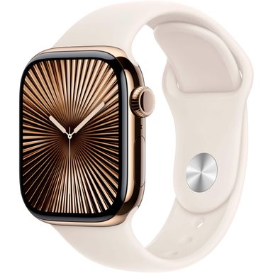 Apple Watch Series 10 (GPS+Cellular) 42mm Titanium Case with Starlight Sport Band - S/M - Gold