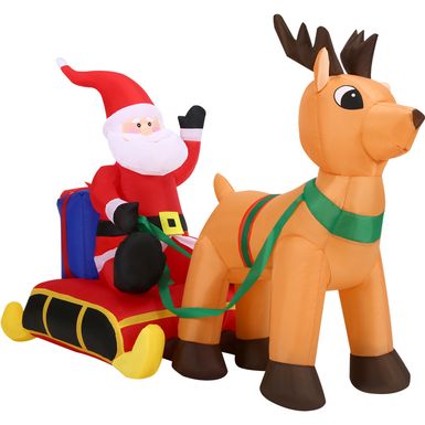 Christmas Time 4-Ft. Pre-Lit Inflatable Santa Claus in a Sleigh with Reindeer Outdoor Christmas Decoration