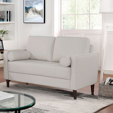 Mid-Century Modern Faux Leather Loveseat with USB Port in Off-White