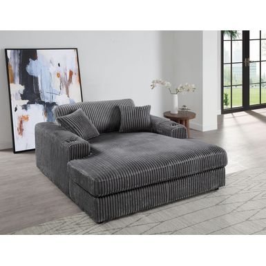 ACME Hilde Chaise w/2 Pillows in Gray Velvet