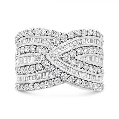 .925 Sterling Silver 2 3/8 Cttw Diamond Multi Row Overlay Band Ring ( J-K Color, I3 Clarity) - Ring Size 6