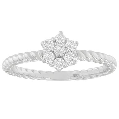 10K White Gold Diamond Cluster Ring (1/4 Cttw, H-I Color, SI1-SI2 Clarity) - Size 6