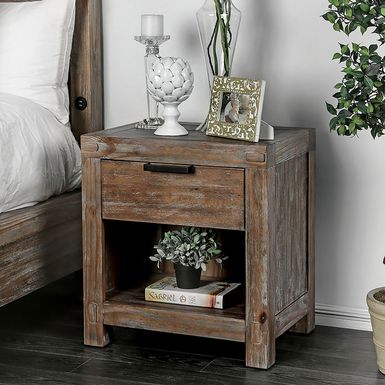 Rustic Solid Wood 1-Drawer Nightstand in Weathered Light Oak